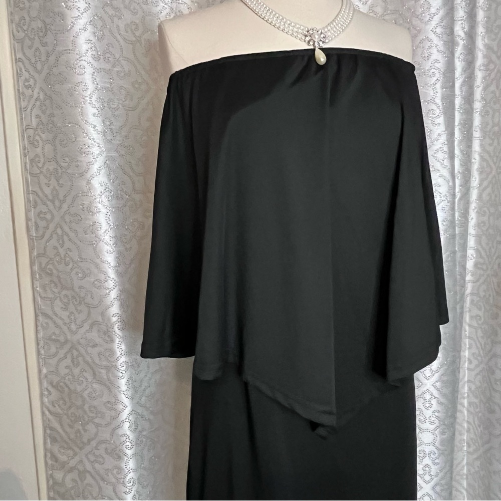 Off the shoulder, sleeveless mini black dress